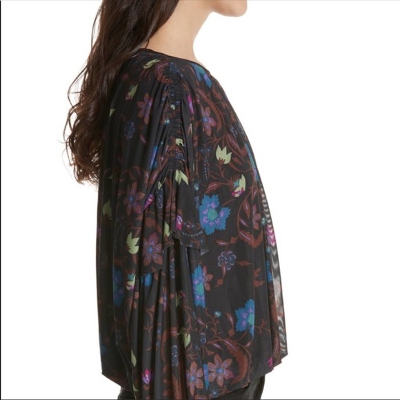 FREE PEOPLE Wildflower Honey Peasant Mesh Blouse Black Combo Size XS NEW - Picture 10 of 16